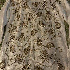 Gold and Floral Sweater with Gold Beads
